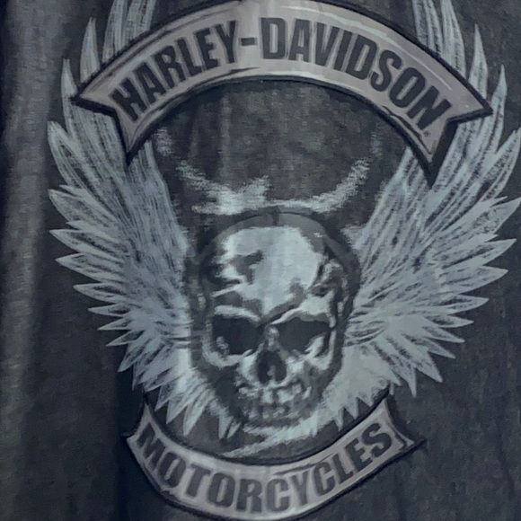 Harley-Davidson size M Charcoal Denim Snap front Shirt. HD skull design on back - Picture 10 of 12